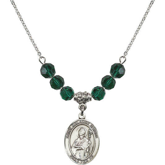 Sterling Silver Saint Malachy O'More Birthstone Necklace with Emerald Beads - 8316