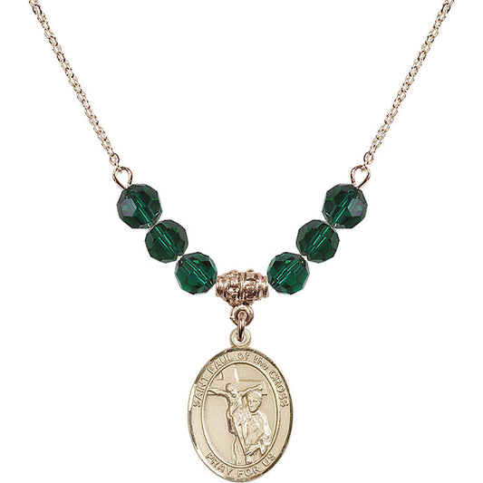 14kt Gold Filled Saint Paul of the Cross Birthstone Necklace with Emerald Beads - 8318