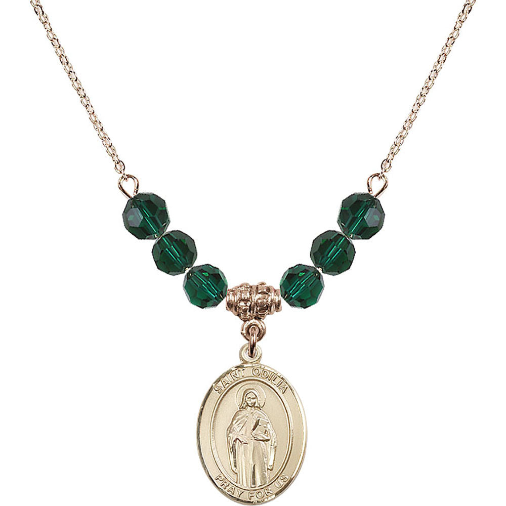 14kt Gold Filled Saint Odilia Birthstone Necklace with Emerald Beads - 8319