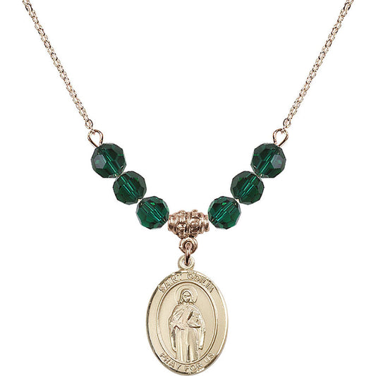 14kt Gold Filled Saint Odilia Birthstone Necklace with Emerald Beads - 8319