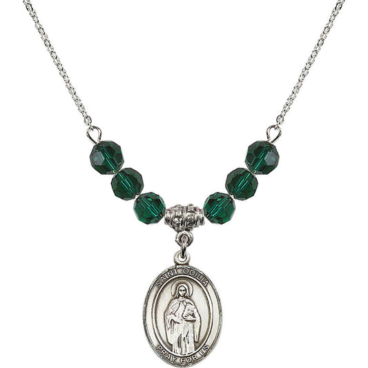 Sterling Silver Saint Odilia Birthstone Necklace with Emerald Beads - 8319