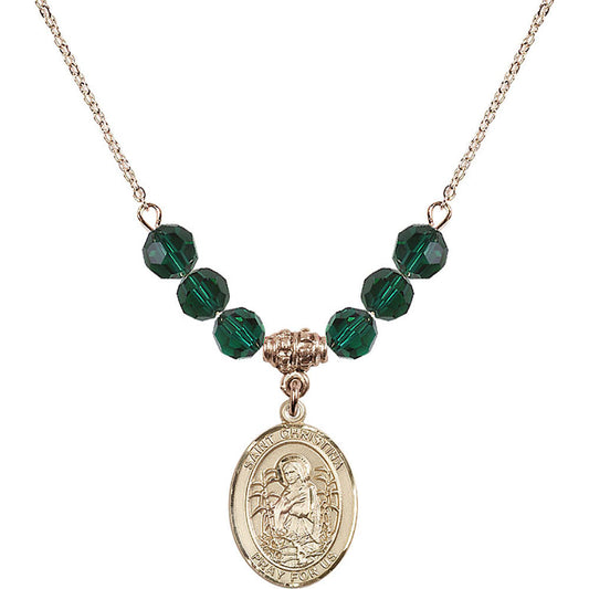 14kt Gold Filled Saint Christina the Astonishing Birthstone Necklace with Emerald Beads - 8320