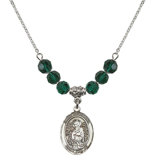 Sterling Silver Saint Christina the Astonishing Birthstone Necklace with Emerald Beads - 8320