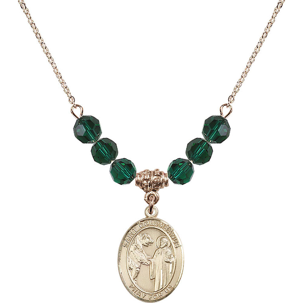 14kt Gold Filled Saint Columbanus Birthstone Necklace with Emerald Beads - 8321
