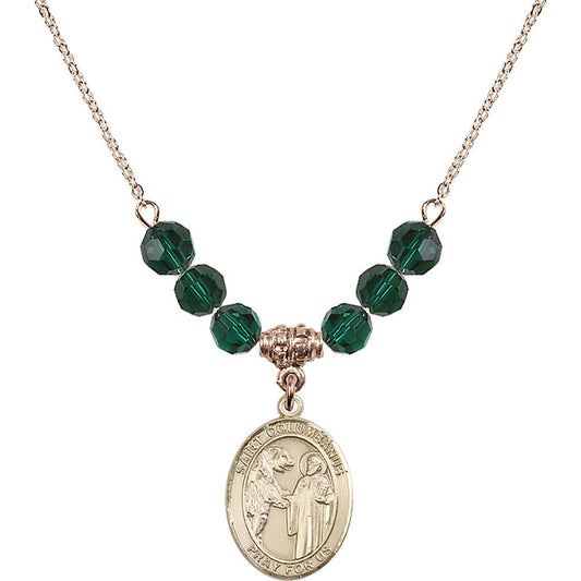 14kt Gold Filled Saint Columbanus Birthstone Necklace with Emerald Beads - 8321