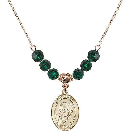 14kt Gold Filled Saint Gianna Beretta Molla Birthstone Necklace with Emerald Beads - 8322