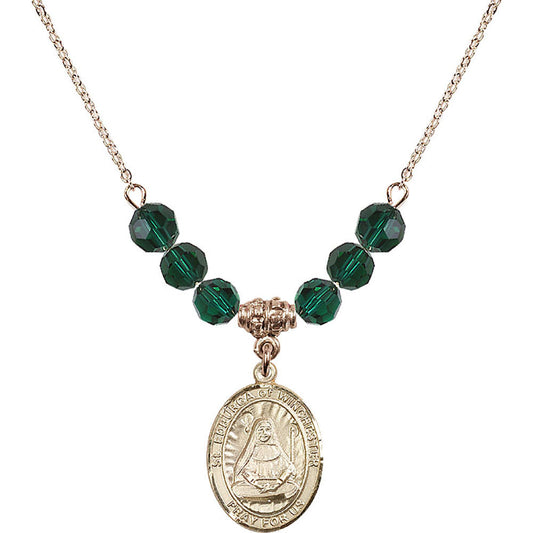 14kt Gold Filled Saint Edburga of Winchester Birthstone Necklace with Emerald Beads - 8324