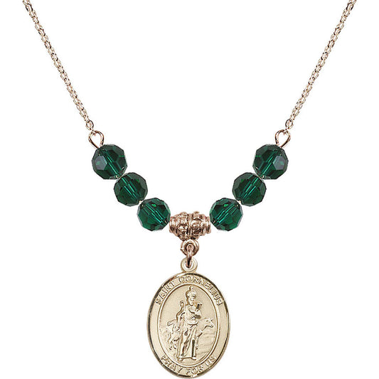 14kt Gold Filled Saint Cornelius Birthstone Necklace with Emerald Beads - 8325