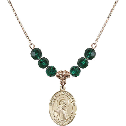 14kt Gold Filled Saint Edmund Campion Birthstone Necklace with Emerald Beads - 8333