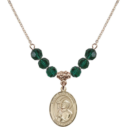 14kt Gold Filled Saint Rene Goupil Birthstone Necklace with Emerald Beads - 8334
