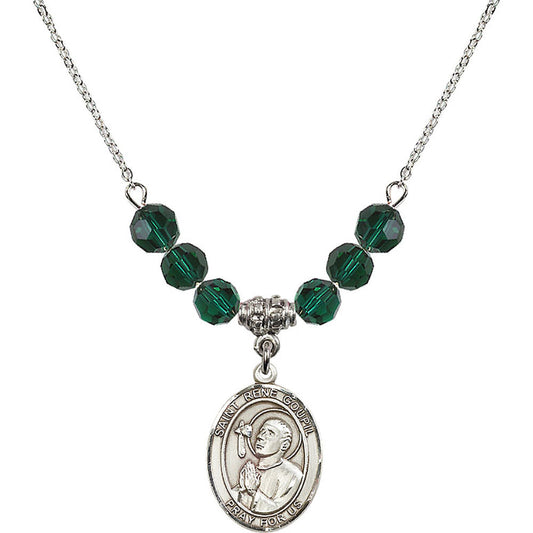 Sterling Silver Saint Rene Goupil Birthstone Necklace with Emerald Beads - 8334