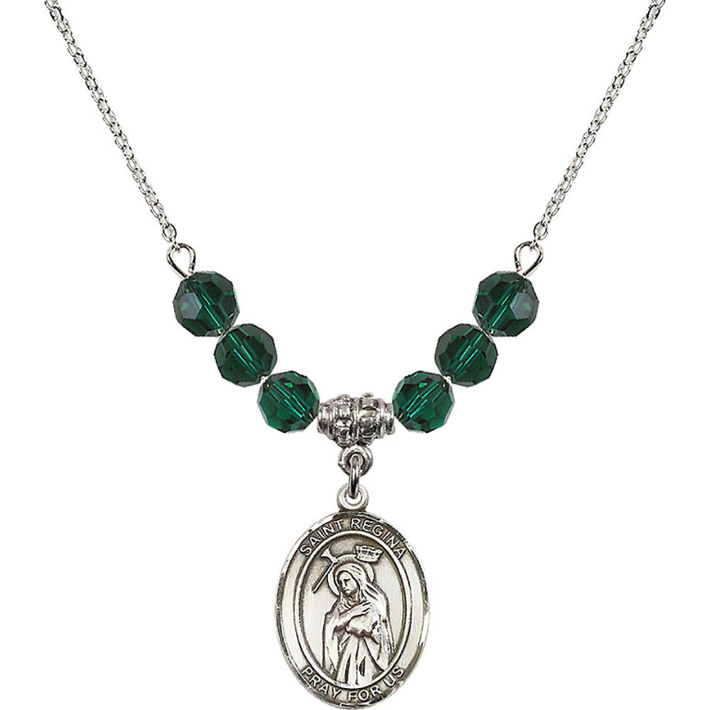 Sterling Silver Saint Regina Birthstone Necklace with Emerald Beads - 8335