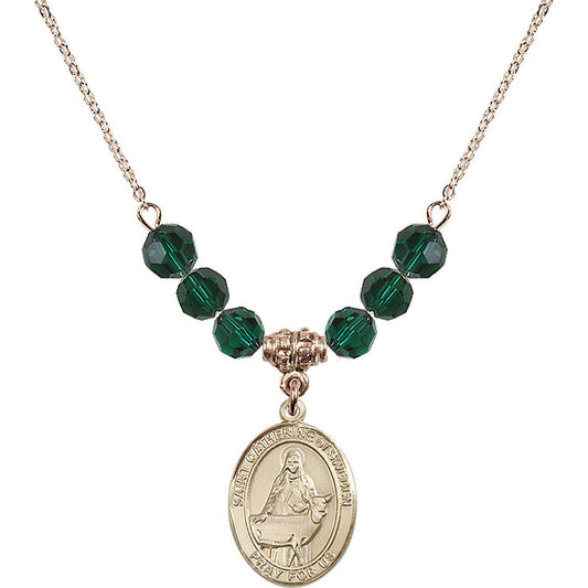 14kt Gold Filled Saint Catherine of Sweden Birthstone Necklace with Emerald Beads - 8336