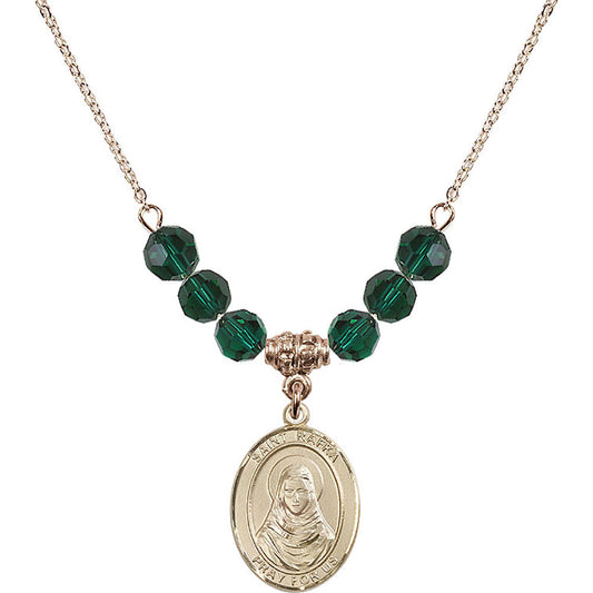 14kt Gold Filled Saint Rafka Birthstone Necklace with Emerald Beads - 8338