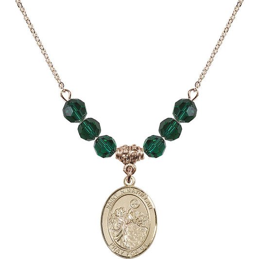14kt Gold Filled Saint Nimatullah Birthstone Necklace with Emerald Beads - 8339