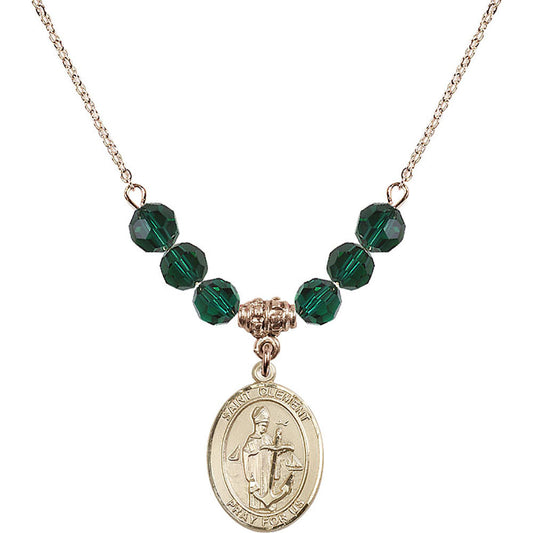 14kt Gold Filled Saint Clement Birthstone Necklace with Emerald Beads - 8340