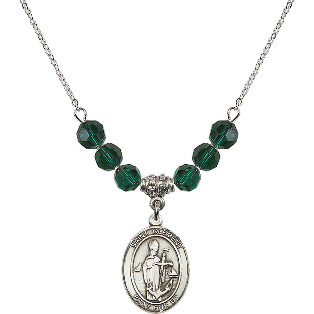 Sterling Silver Saint Clement Birthstone Necklace with Emerald Beads - 8340