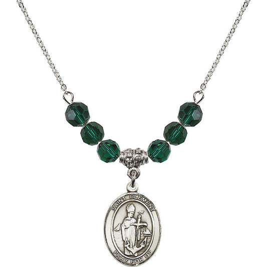 Sterling Silver Saint Clement Birthstone Necklace with Emerald Beads - 8340