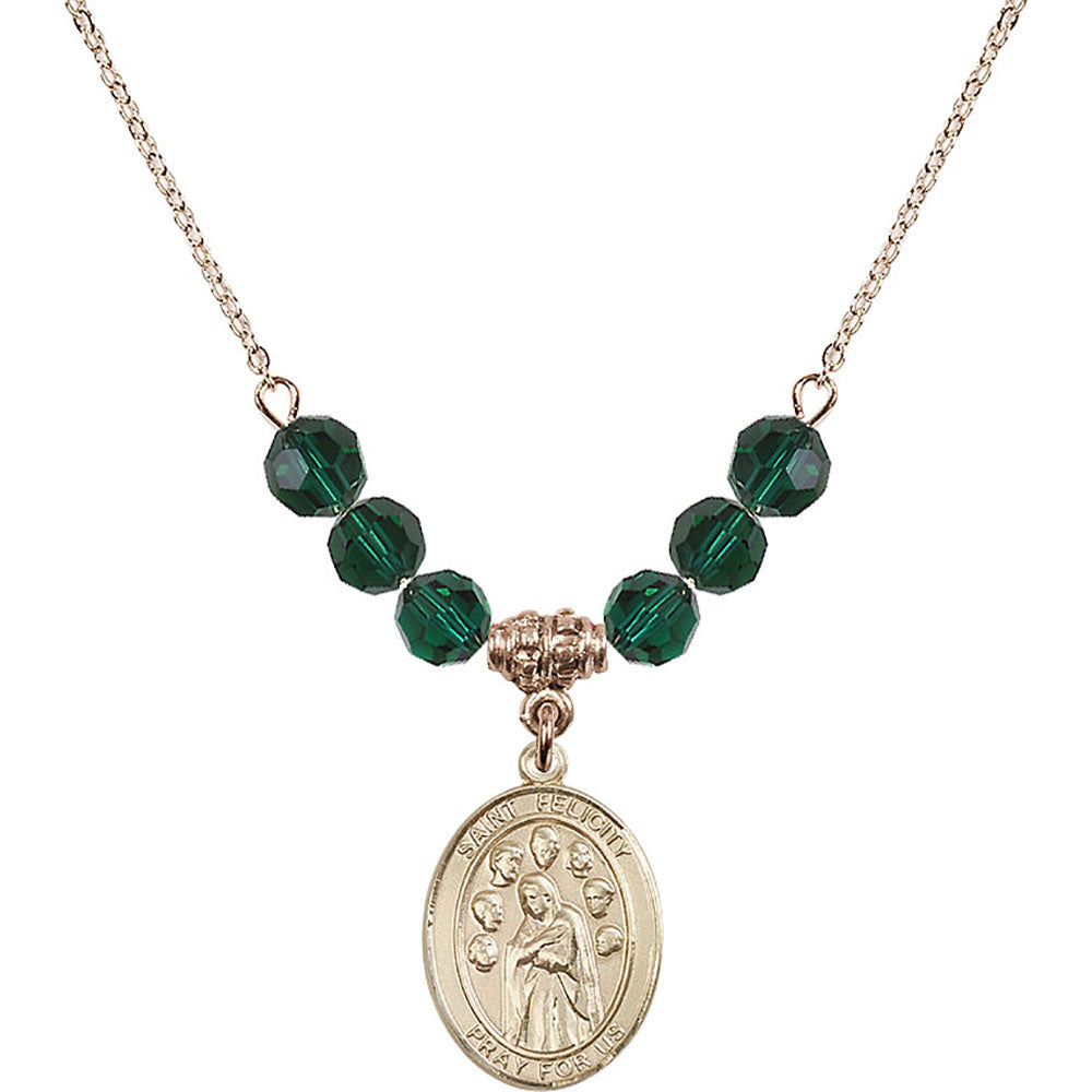 14kt Gold Filled Saint Felicity Birthstone Necklace with Emerald Beads - 8341