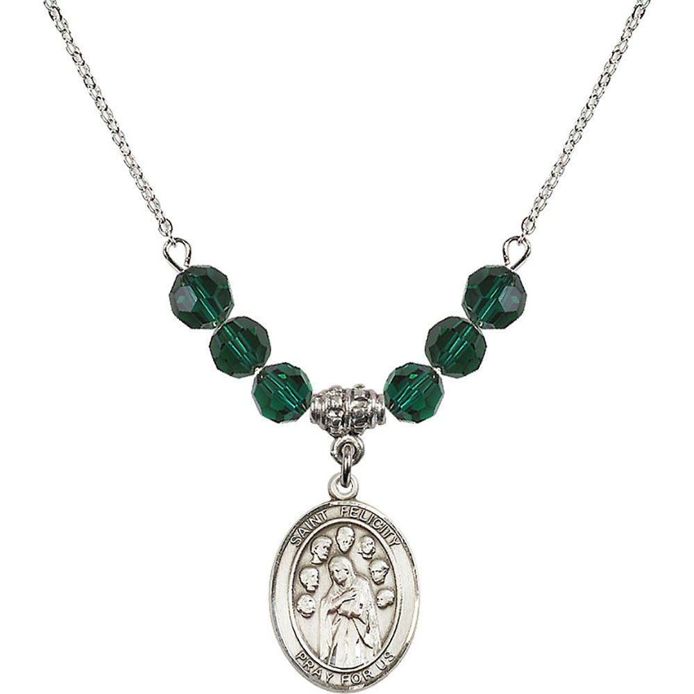 Sterling Silver Saint Felicity Birthstone Necklace with Emerald Beads - 8341