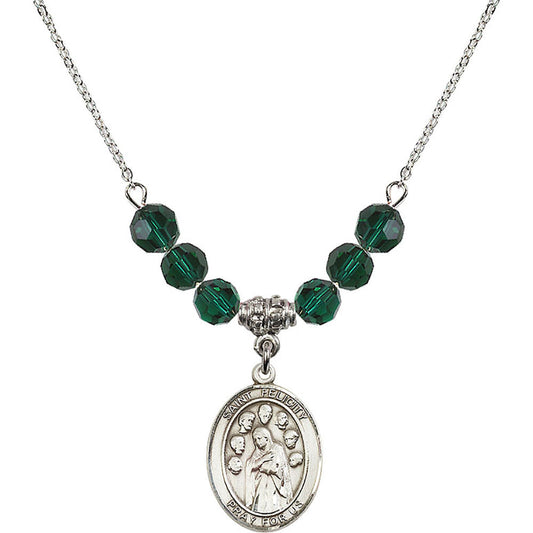 Sterling Silver Saint Felicity Birthstone Necklace with Emerald Beads - 8341