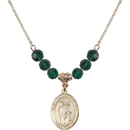 14kt Gold Filled Saint Thomas A Becket Birthstone Necklace with Emerald Beads - 8344