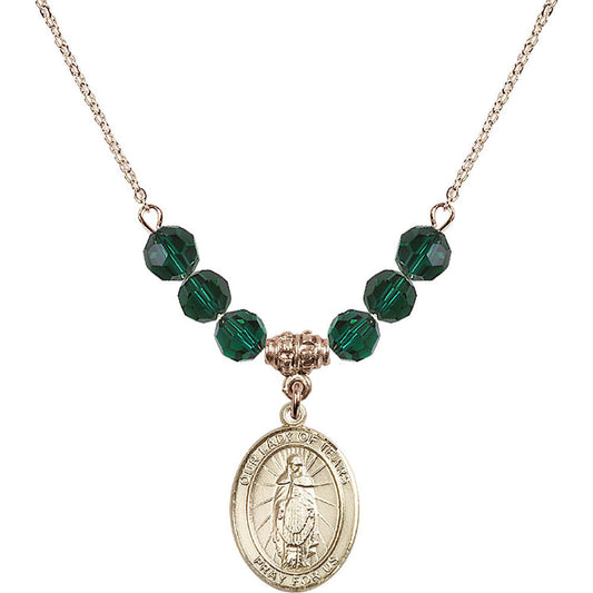 14kt Gold Filled Our Lady of Tears Birthstone Necklace with Emerald Beads - 8346