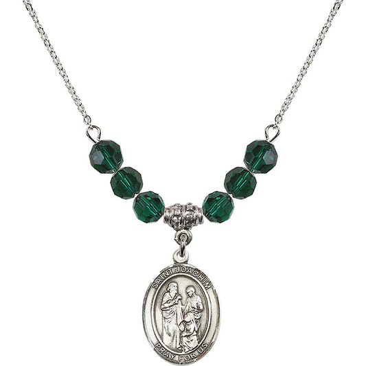 Sterling Silver Saint Joachim Birthstone Necklace with Emerald Beads - 8348
