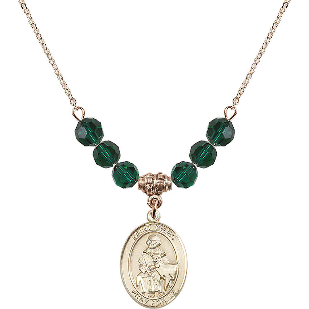 14kt Gold Filled Saint Giles Birthstone Necklace with Emerald Beads - 8349