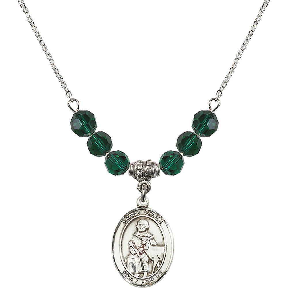 Sterling Silver Saint Giles Birthstone Necklace with Emerald Beads - 8349