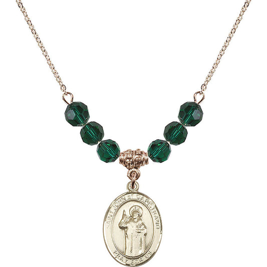 14kt Gold Filled Saint John of Capistrano Birthstone Necklace with Emerald Beads - 8350