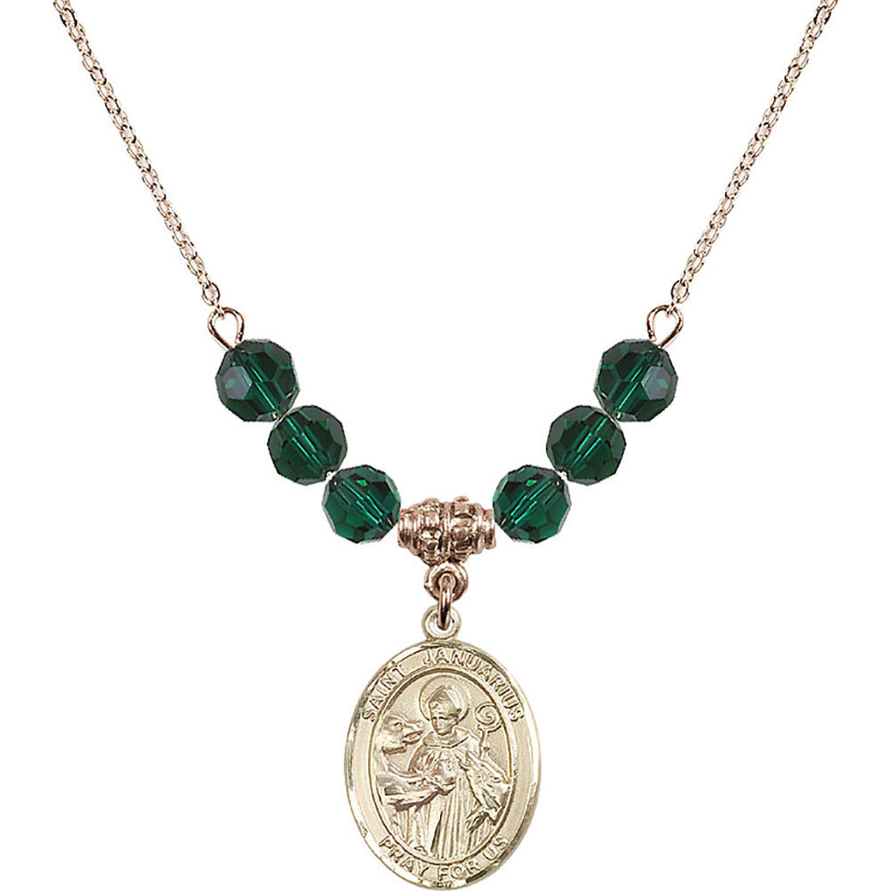 14kt Gold Filled Saint Januarius Birthstone Necklace with Emerald Beads - 8351