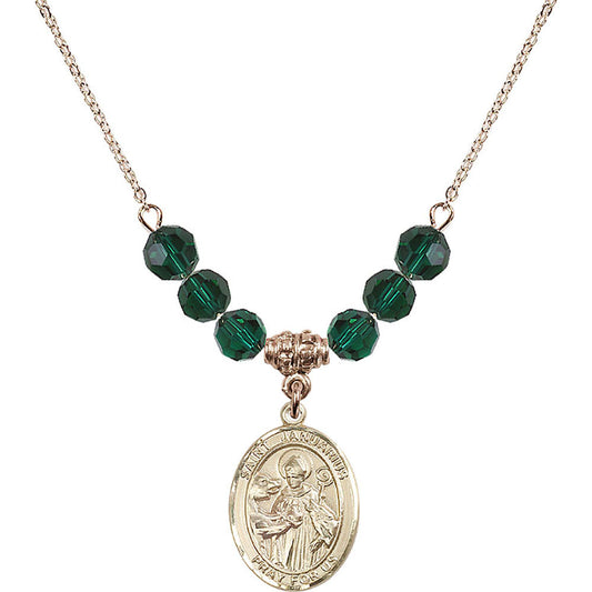 14kt Gold Filled Saint Januarius Birthstone Necklace with Emerald Beads - 8351