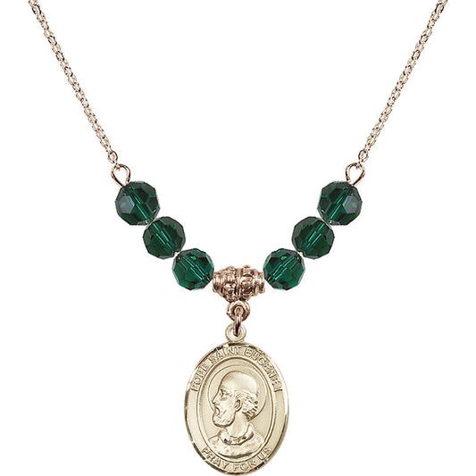14kt Gold Filled Pope Saint Eugene I Birthstone Necklace with Emerald Beads - 8352