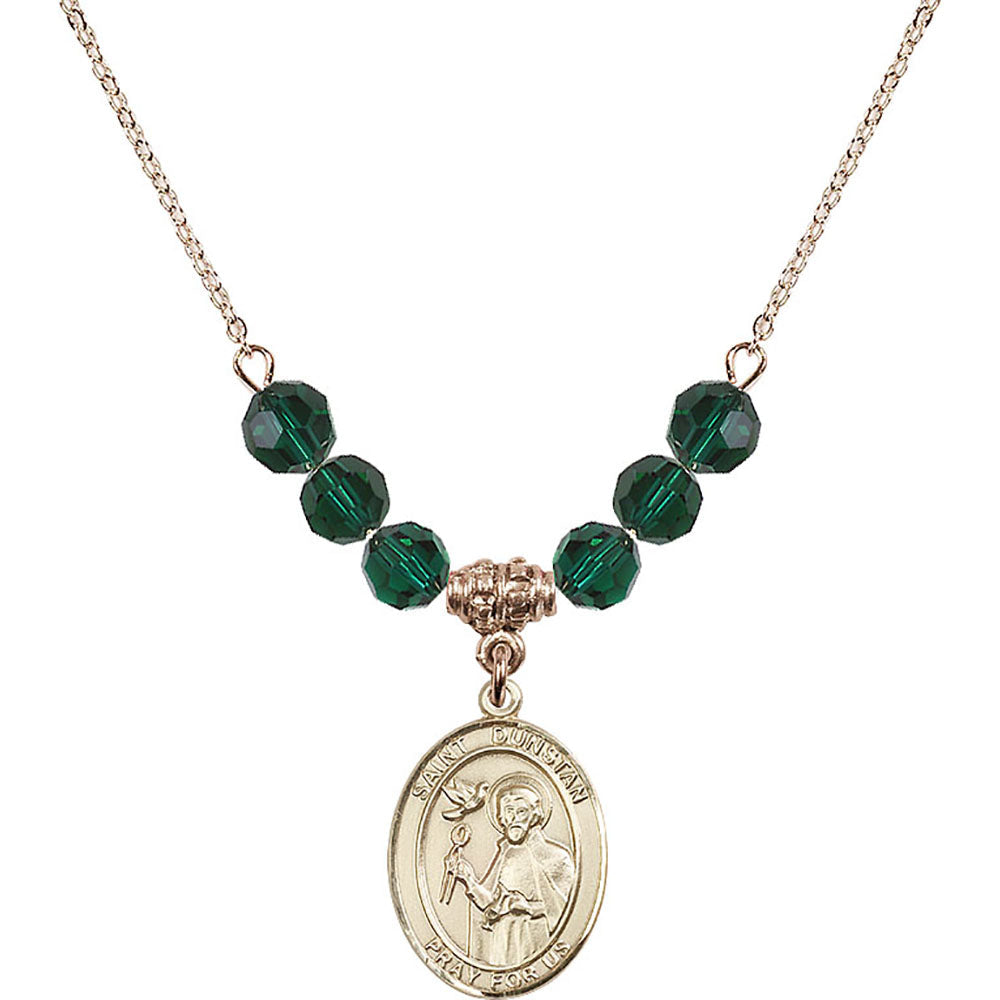 14kt Gold Filled Saint Dunstan Birthstone Necklace with Emerald Beads - 8355