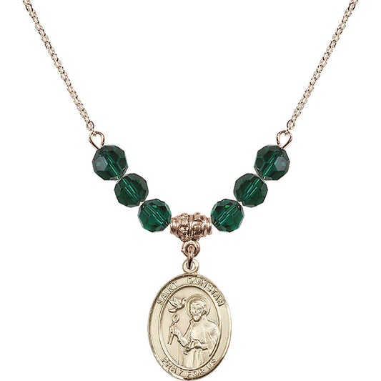 14kt Gold Filled Saint Dunstan Birthstone Necklace with Emerald Beads - 8355