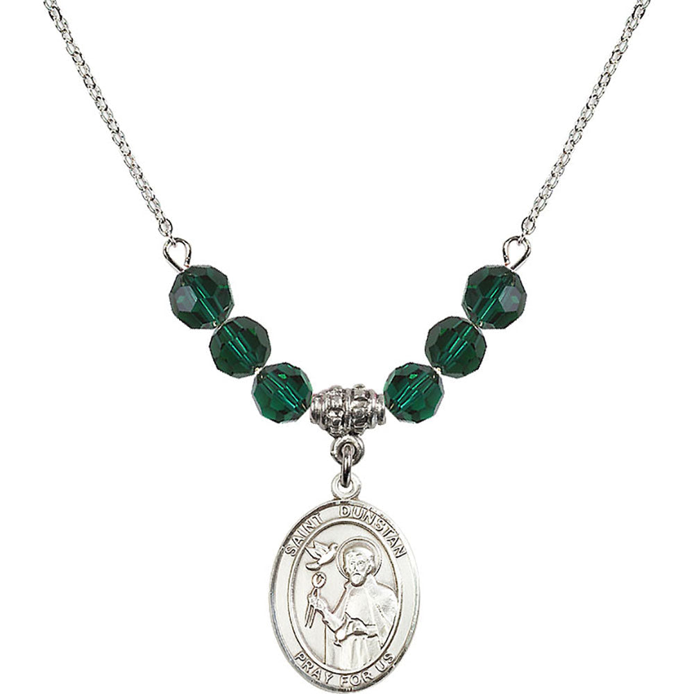 Sterling Silver Saint Dunstan Birthstone Necklace with Emerald Beads - 8355