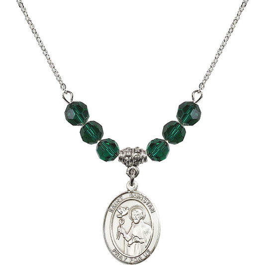 Sterling Silver Saint Dunstan Birthstone Necklace with Emerald Beads - 8355