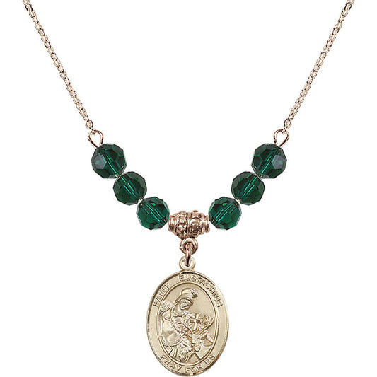 14kt Gold Filled Saint Eustachius Birthstone Necklace with Emerald Beads - 8356