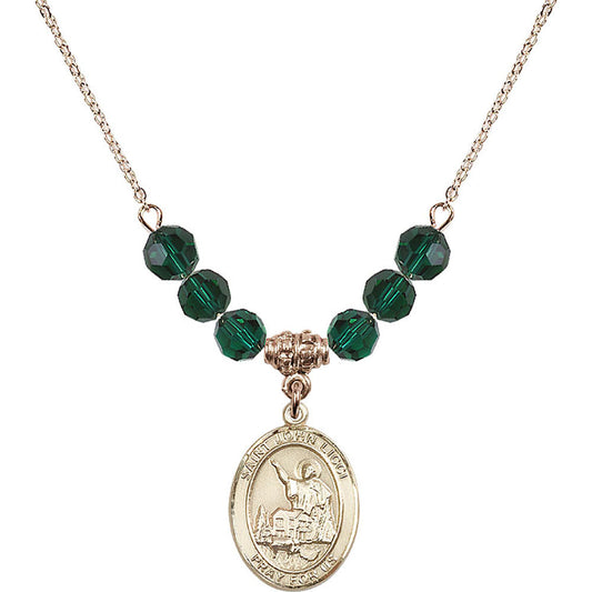 14kt Gold Filled Saint John Licci Birthstone Necklace with Emerald Beads - 8358
