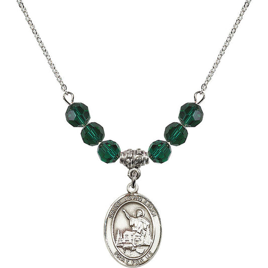 Sterling Silver Saint John Licci Birthstone Necklace with Emerald Beads - 8358