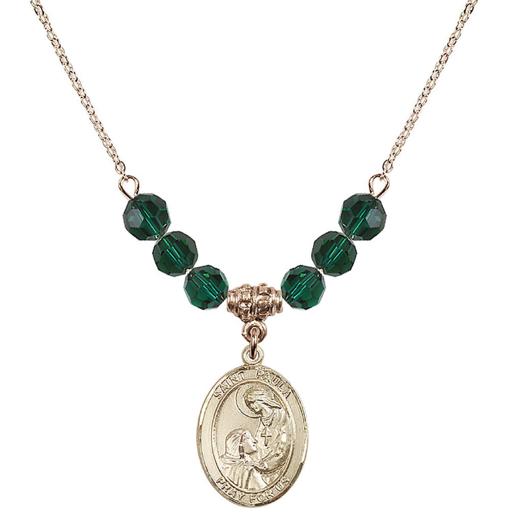 14kt Gold Filled Saint Paula Birthstone Necklace with Emerald Beads - 8359