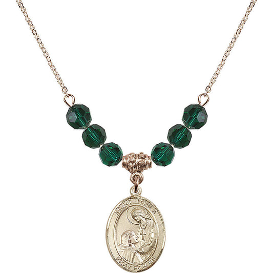 14kt Gold Filled Saint Paula Birthstone Necklace with Emerald Beads - 8359