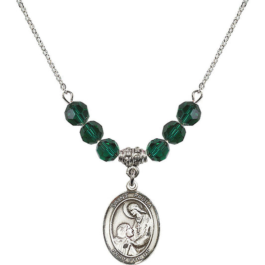 Sterling Silver Saint Paula Birthstone Necklace with Emerald Beads - 8359