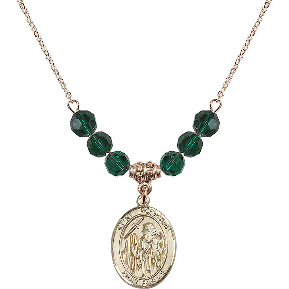 14kt Gold Filled Saint Polycarp of Smyrna Birthstone Necklace with Emerald Beads - 8363