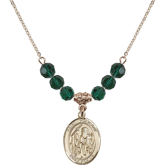 14kt Gold Filled Saint Polycarp of Smyrna Birthstone Necklace with Emerald Beads - 8363