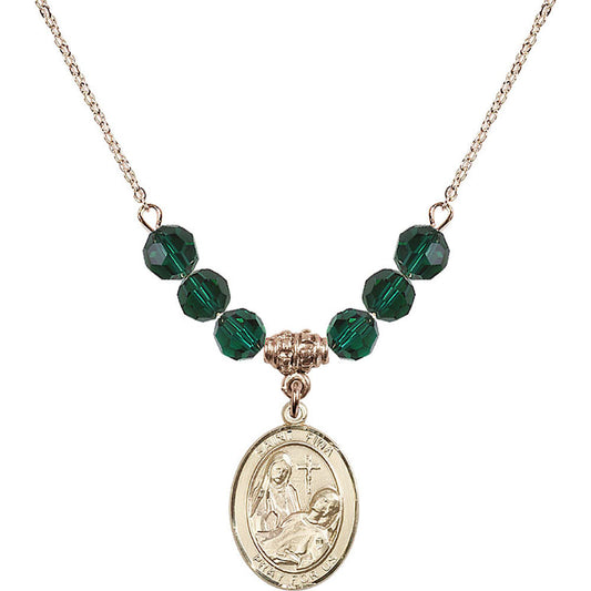 14kt Gold Filled Saint Fina Birthstone Necklace with Emerald Beads - 8364