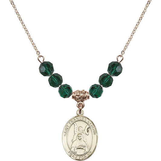 14kt Gold Filled Saint Frances of Rome Birthstone Necklace with Emerald Beads - 8365