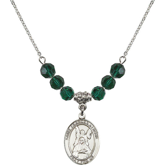 Sterling Silver Saint Frances of Rome Birthstone Necklace with Emerald Beads - 8365