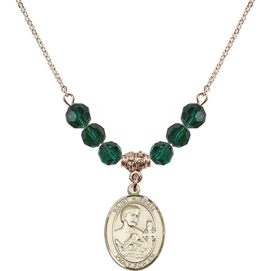 14kt Gold Filled Saint Kieran Birthstone Necklace with Emerald Beads - 8367